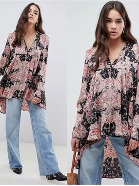 Free People Field of Butterflies Tunic Paisley V-neck